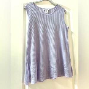 Misook Lilac Tunic Tank with Crocheted Details at Botton. Ribbed. Cottage. EUC.